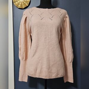 Liz Claiborne Pointelle Stitch Pleated Trim Shoulder Sweater Size PXL